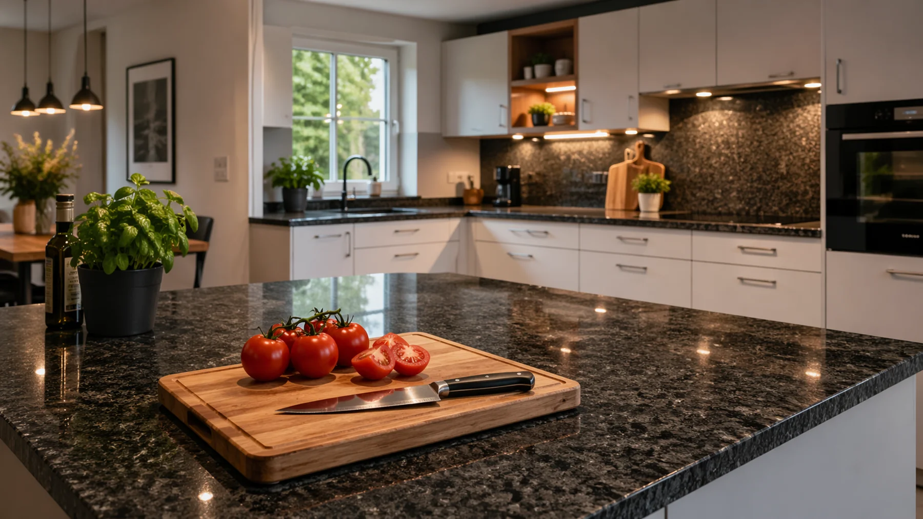 Granit Arbeitsplatte schwarz in moderner Küche